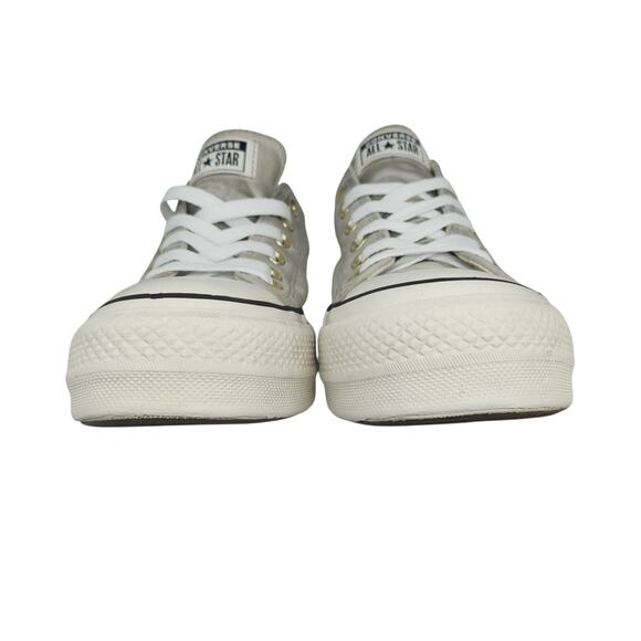 Converse Shoes Womens 8.5 Platform Gray Leather Gold Low Tops Grunge Preppy - Picture 8 of 15